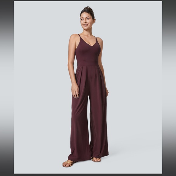 HALARA Pants - Breezeful Backless Pocket Wide Leg Quick Dry Resort Slip Plus Size Jumpsuit